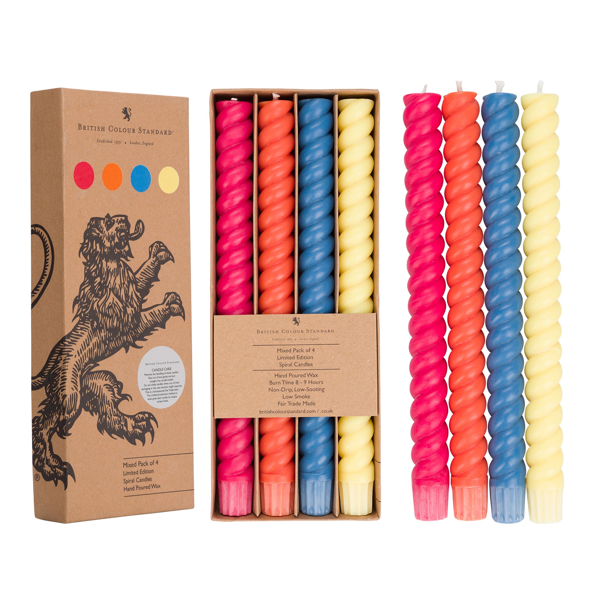 SPIRAL - Solid Mixed Set Warm Colours Eco Dinner Candles, 4 per pack - 6