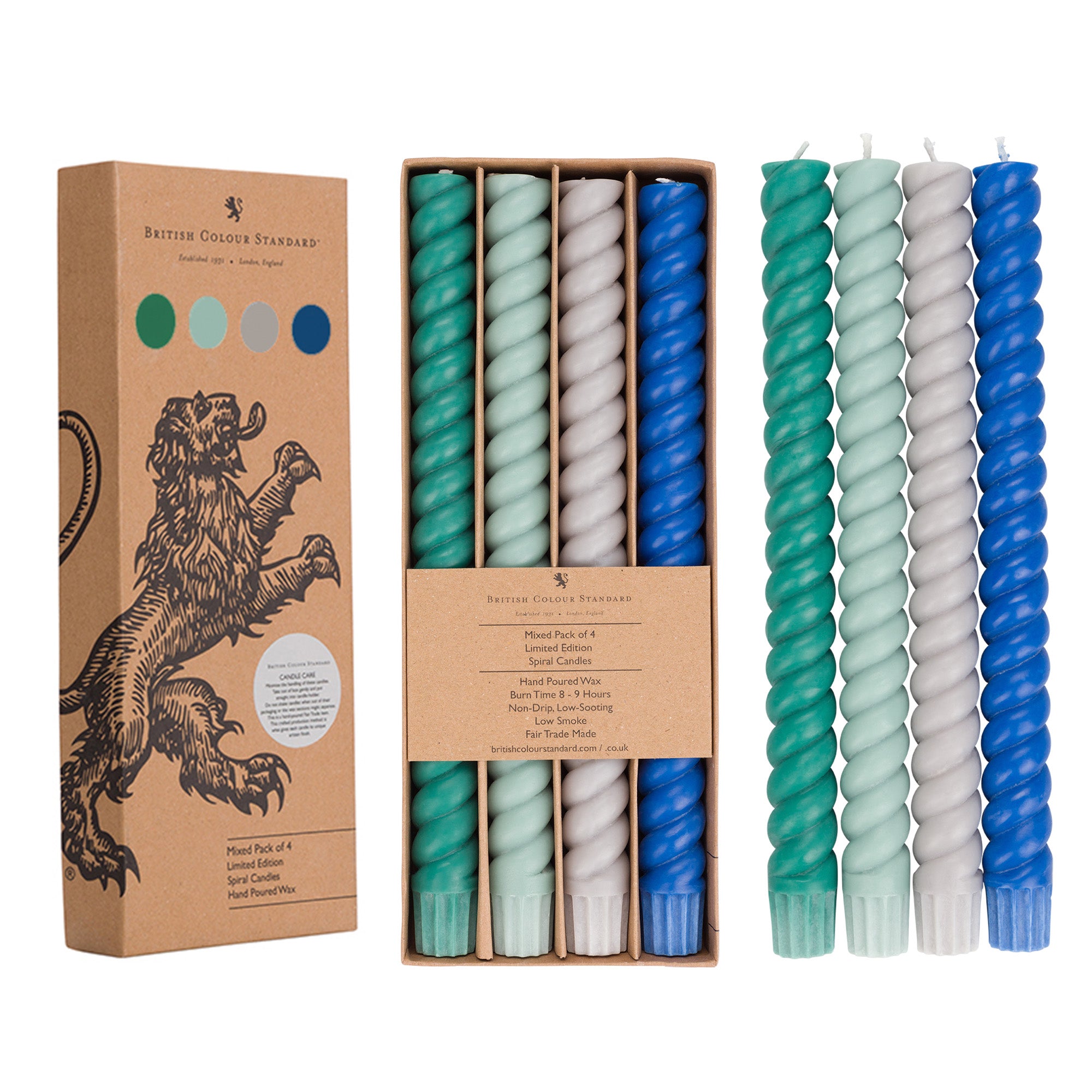SPIRAL - Solid Mixed Set Dark Colours Eco Dinner Candles, 4 per pack