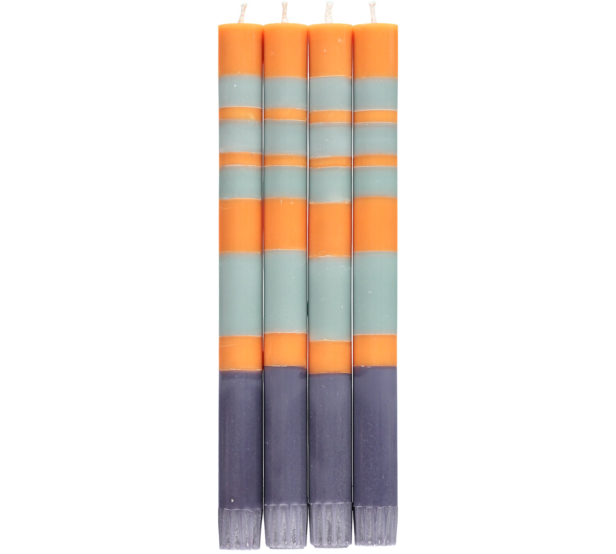 Striped Gunmetal, Opaline & Marigold Eco Dinner Candles - 4 Pack