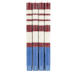 Load image into Gallery viewer, Striped Guardsman Red, Royal Blue and Pearl White Eco Dinner Candles - 4 Pack
